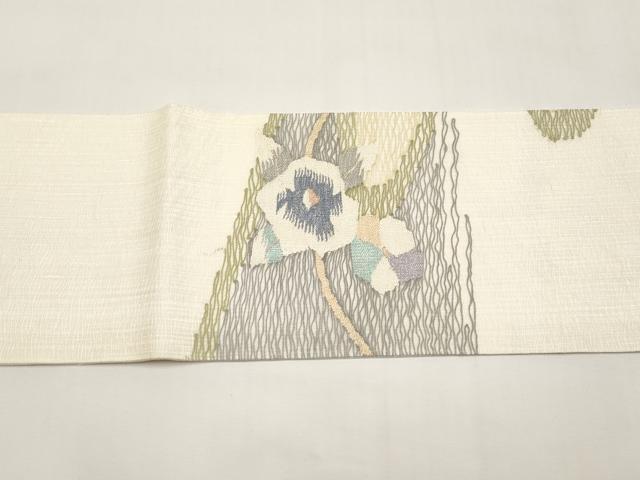 平和屋着物＊夏物　九寸名古屋帯　すくい織　枝花文　銀糸　正絹　逸品　未使用　CABI8634tx