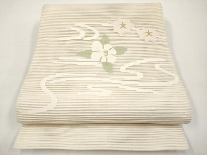 平和屋着物＊夏物　八寸名古屋帯　絽綴れ　流水草花文　金糸　正絹　逸品　未使用　CABI8637tx
