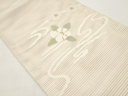 平和屋着物＊夏物　八寸名古屋帯　絽綴れ　流水草花文　金糸　正絹　逸品　未使用　CABI8637tx