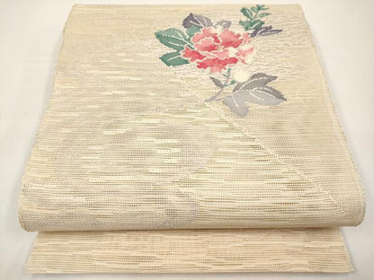 平和屋着物＊夏物　八寸名古屋帯　流水枝花文　金銀糸　正絹　逸品　CABI8639tx