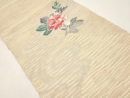 平和屋着物＊夏物　八寸名古屋帯　流水枝花文　金銀糸　正絹　逸品　CABI8639tx