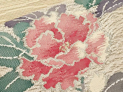 平和屋着物＊夏物　八寸名古屋帯　流水枝花文　金銀糸　正絹　逸品　CABI8639tx