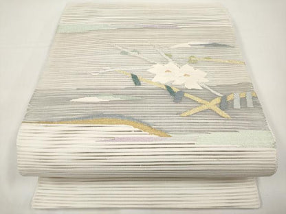 平和屋着物＊夏物　八寸名古屋帯　絽綴れ　籬枝花文　金銀糸　正絹　逸品　CABI8643tx