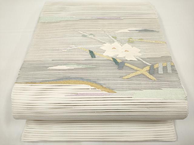 平和屋着物＊夏物　八寸名古屋帯　絽綴れ　籬枝花文　金銀糸　正絹　逸品　CABI8643tx