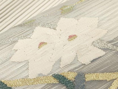 平和屋着物＊夏物　八寸名古屋帯　絽綴れ　籬枝花文　金銀糸　正絹　逸品　CABI8643tx
