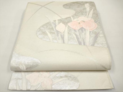 平和屋着物＊夏物　六通柄袋帯　杜若　銀糸　正絹　逸品　CABI8652tx