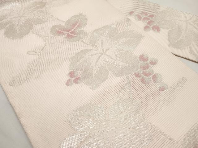 平和屋着物＊夏物　九寸名古屋帯　葡萄蔦の葉文　銀糸　正絹　逸品　CABI8658tx