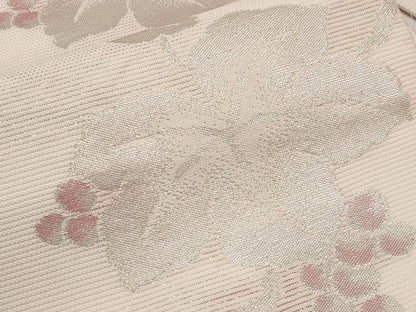 平和屋着物＊夏物　九寸名古屋帯　葡萄蔦の葉文　銀糸　正絹　逸品　CABI8658tx