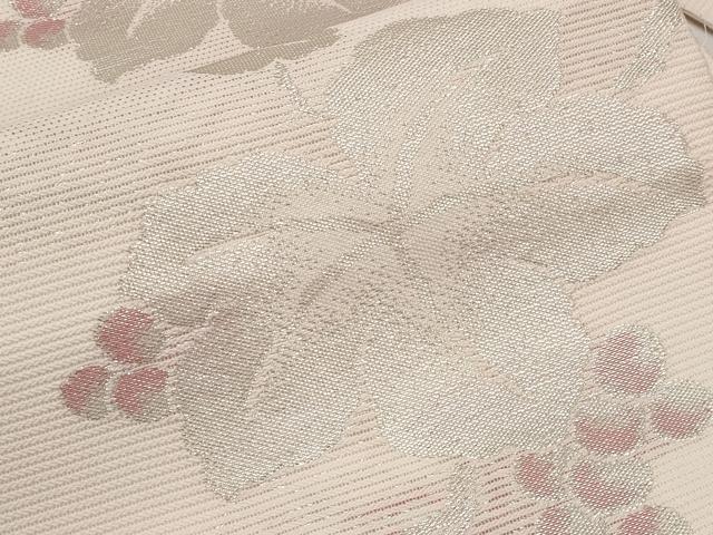 平和屋着物＊夏物　九寸名古屋帯　葡萄蔦の葉文　銀糸　正絹　逸品　CABI8658tx
