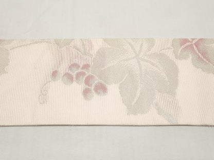 平和屋着物＊夏物　九寸名古屋帯　葡萄蔦の葉文　銀糸　正絹　逸品　CABI8658tx