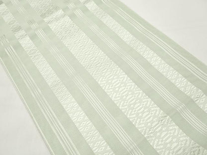平和屋着物＊夏物　本場筑前博多織　八寸名古屋帯　紗献上　白緑色　正絹　逸品　CABI8660tx