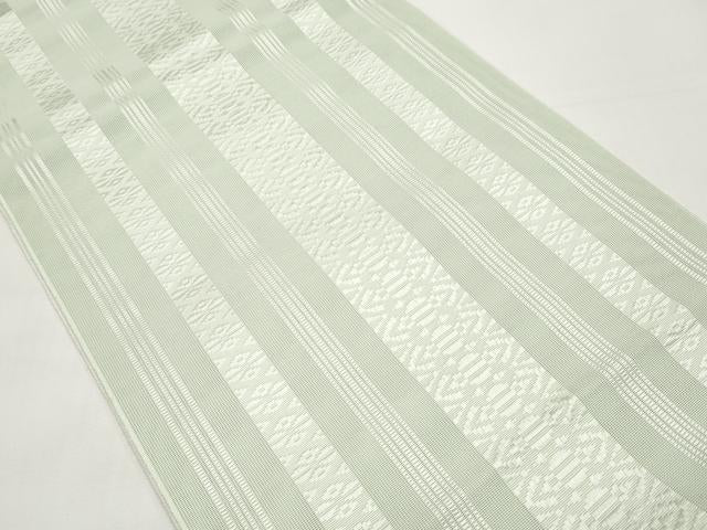 平和屋着物＊夏物　本場筑前博多織　八寸名古屋帯　紗献上　白緑色　正絹　逸品　CABI8660tx