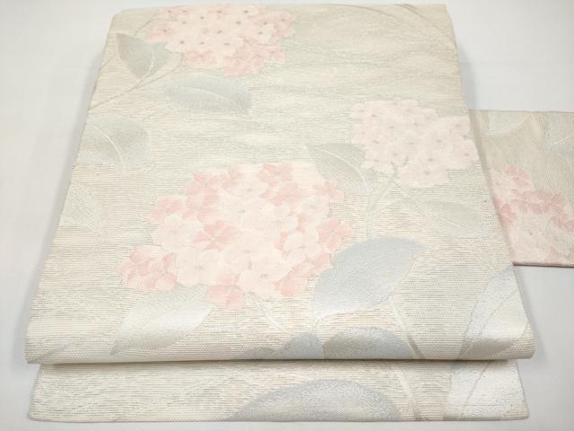 平和屋着物＊夏物　九寸名古屋帯　紫陽花　銀糸　正絹　逸品　CABI8666tx