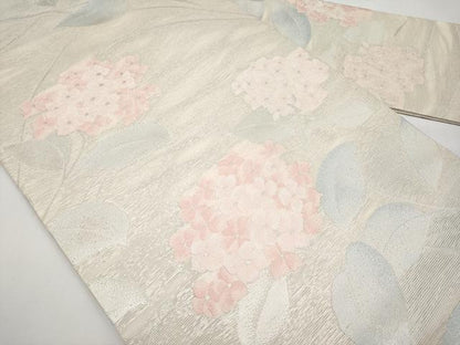 平和屋着物＊夏物　九寸名古屋帯　紫陽花　銀糸　正絹　逸品　CABI8666tx