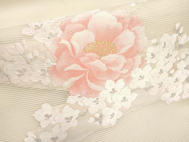 平和屋着物＊夏物　九寸名古屋帯　唐織　枝花文　正絹　逸品　CABI8667tx