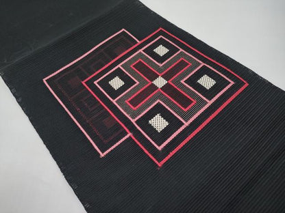 平和屋着物＊夏物　八寸名古屋帯　絽綴れ　色紙重ね文　黒地　正絹　逸品　CABI8670tx