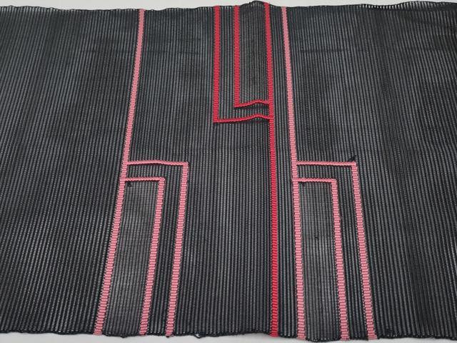 平和屋着物＊夏物　八寸名古屋帯　絽綴れ　色紙重ね文　黒地　正絹　逸品　CABI8670tx