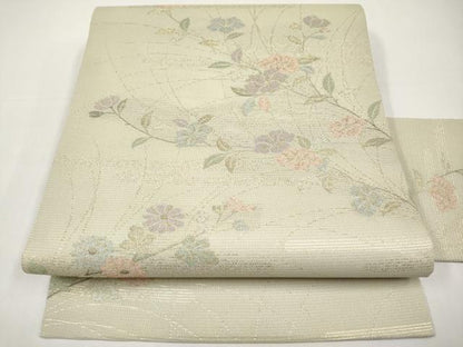 平和屋着物＊夏物　九寸名古屋帯　霞枝花文　金糸　正絹　逸品　未使用　CABI8676tx