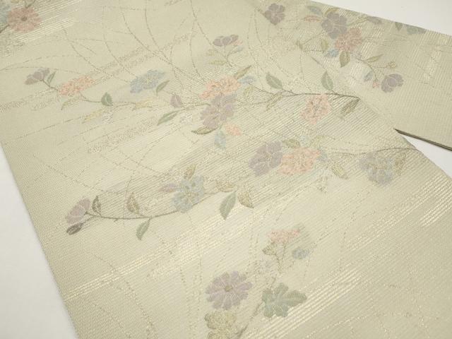 平和屋着物＊夏物　九寸名古屋帯　霞枝花文　金糸　正絹　逸品　未使用　CABI8676tx
