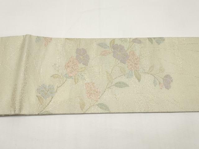 平和屋着物＊夏物　九寸名古屋帯　霞枝花文　金糸　正絹　逸品　未使用　CABI8676tx