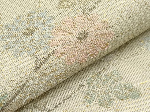 平和屋着物＊夏物　九寸名古屋帯　霞枝花文　金糸　正絹　逸品　未使用　CABI8676tx