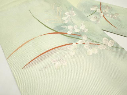 平和屋着物＊夏物　九寸名古屋帯　枝葉文　銀糸　正絹　逸品　CABI8677tx