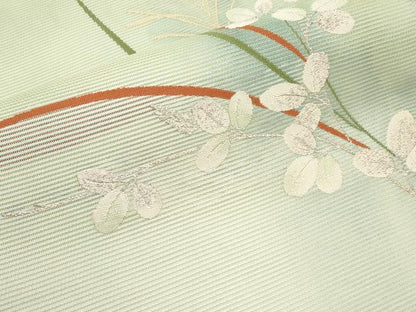 平和屋着物＊夏物　九寸名古屋帯　枝葉文　銀糸　正絹　逸品　CABI8677tx