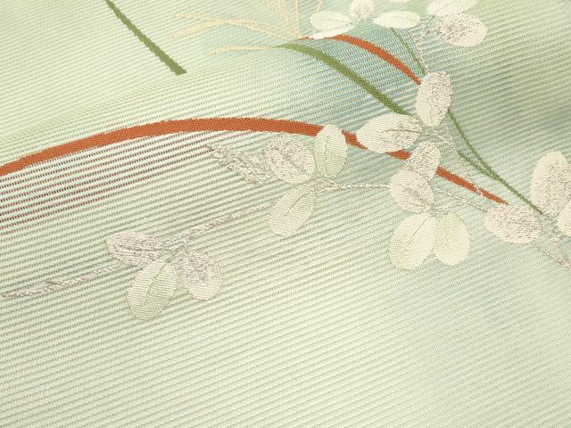 平和屋着物＊夏物　九寸名古屋帯　枝葉文　銀糸　正絹　逸品　CABI8677tx