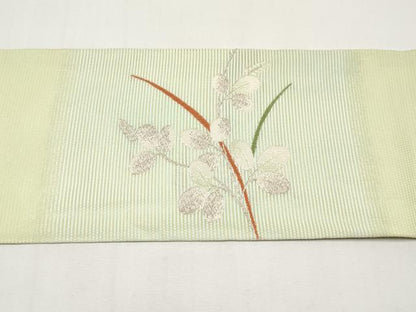 平和屋着物＊夏物　九寸名古屋帯　枝葉文　銀糸　正絹　逸品　CABI8677tx