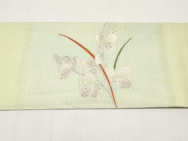 平和屋着物＊夏物　九寸名古屋帯　枝葉文　銀糸　正絹　逸品　CABI8677tx