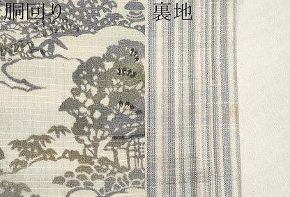 平和屋着物＊夏物　両面　半幅帯　型染め　風景文　CABI8682tx