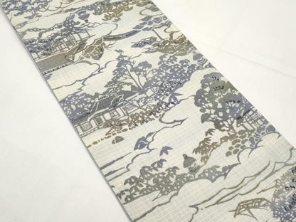 平和屋着物＊夏物　両面　半幅帯　型染め　風景文　CABI8682tx