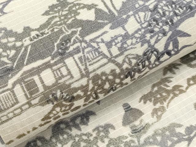 平和屋着物＊夏物　両面　半幅帯　型染め　風景文　CABI8682tx