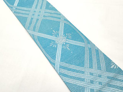 平和屋着物＊夏物　両面　半幅帯　花繋ぎ　銀糸　正絹　逸品　CABI8687tx