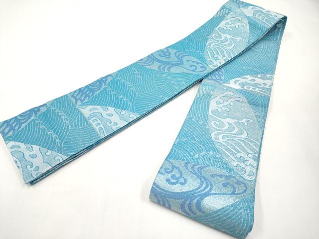 平和屋着物＊夏物　両面　半幅帯　立波文　銀糸　正絹　逸品　CABI8689tx