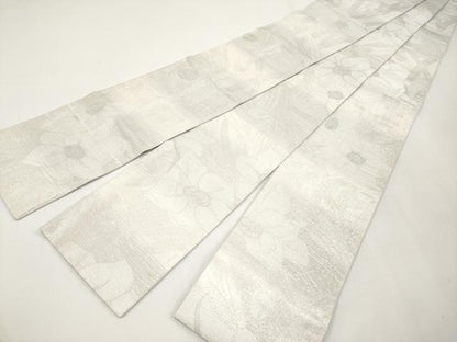 平和屋着物＊夏物　両面　半幅帯　草花文　銀糸　正絹　逸品　CABI8690tx