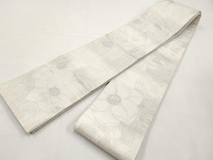 平和屋着物＊夏物　両面　半幅帯　草花文　銀糸　正絹　逸品　CABI8690tx