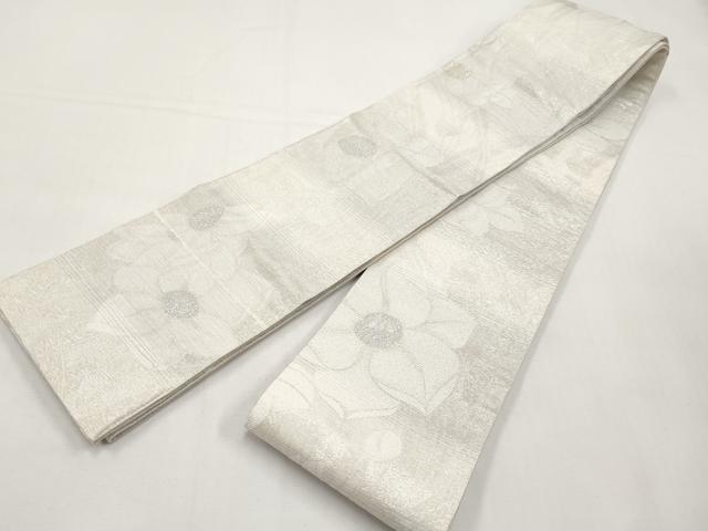 平和屋着物＊夏物　両面　半幅帯　草花文　銀糸　正絹　逸品　CABI8690tx