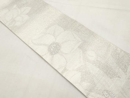 平和屋着物＊夏物　両面　半幅帯　草花文　銀糸　正絹　逸品　CABI8690tx
