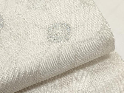 平和屋着物＊夏物　両面　半幅帯　草花文　銀糸　正絹　逸品　CABI8690tx