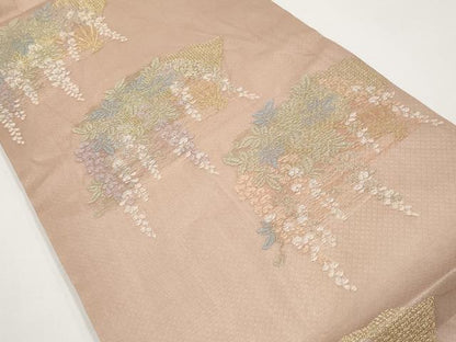 平和屋着物＊夏物　六通柄袋帯　扇面枝花文　金銀糸　正絹　逸品　CABI8691tx