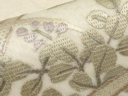 平和屋着物＊夏物　太鼓柄袋帯　絽刺し　区限刺繍　芝草花文　金糸　正絹　逸品　CABI8692tx