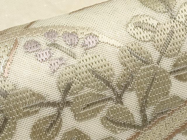 平和屋着物＊夏物　太鼓柄袋帯　絽刺し　区限刺繍　芝草花文　金糸　正絹　逸品　CABI8692tx