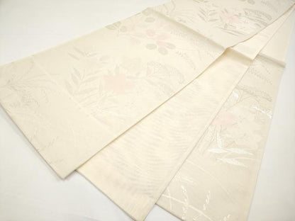 平和屋着物＊夏物　六通柄袋帯　枝花文　銀糸　正絹　逸品　CABI8693tx
