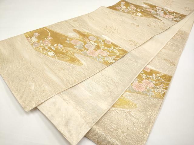 平和屋着物＊夏物　六通柄袋帯　流水草花文　金糸　正絹　逸品　CABI8696tx