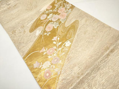 平和屋着物＊夏物　六通柄袋帯　流水草花文　金糸　正絹　逸品　CABI8696tx