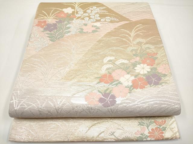 平和屋着物＊夏物　六通柄袋帯　遠山秋草文　金銀糸　正絹　逸品　CABI8701tx