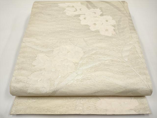平和屋着物＊夏物　六通柄袋帯　草花文　銀糸　正絹　逸品　CABI8706tx