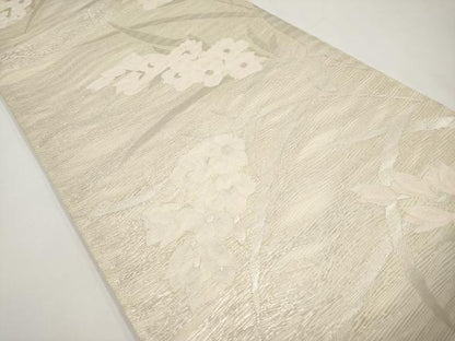 平和屋着物＊夏物　六通柄袋帯　草花文　銀糸　正絹　逸品　CABI8706tx
