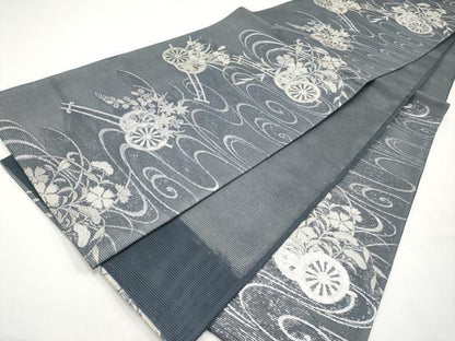 平和屋着物＊夏物　六通柄袋帯　花車文　銀糸　正絹　逸品　未使用　CABI8707tx